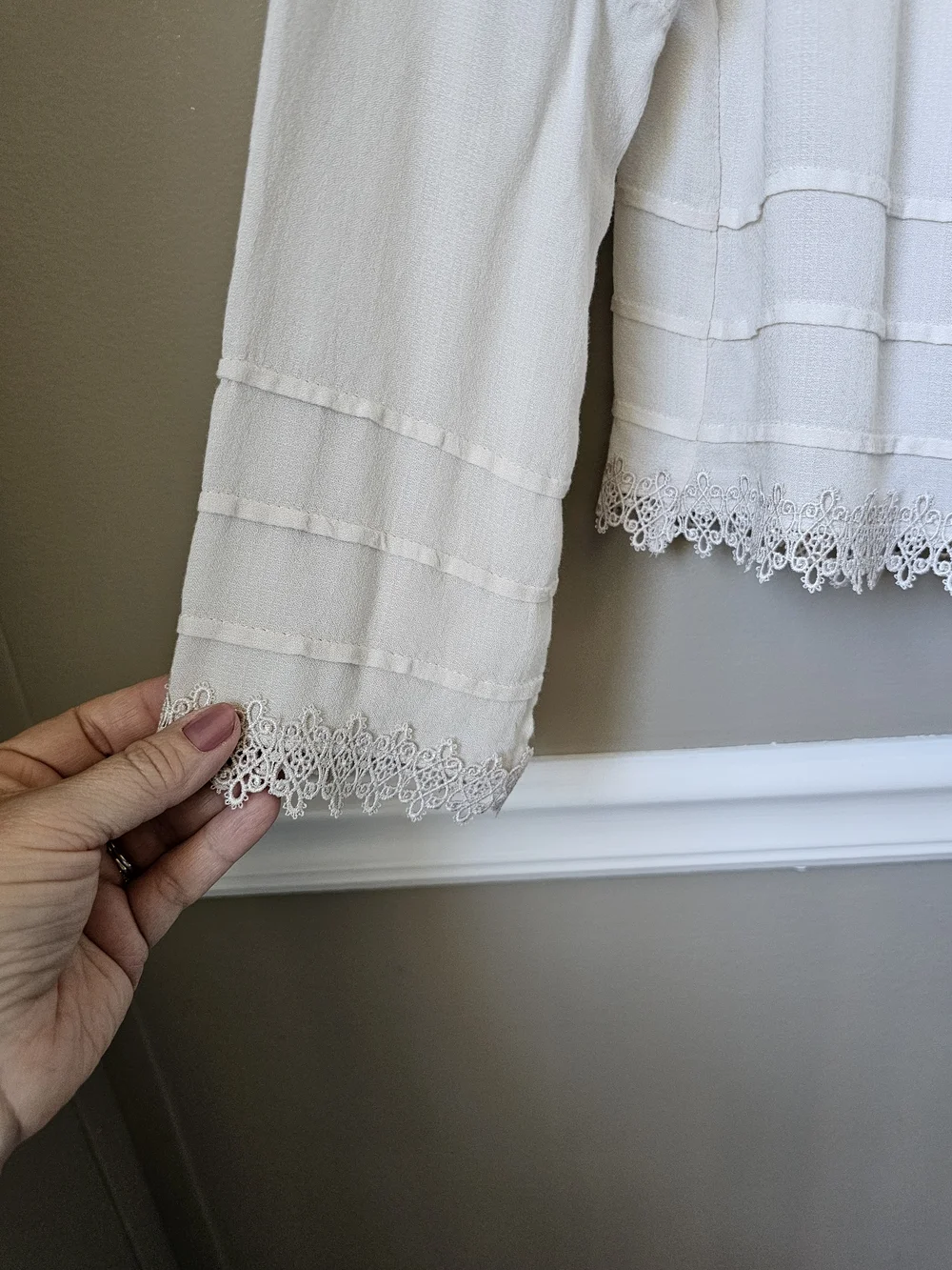 Free People Ivory Lace High Neck Boho Blouse XS Sheer Embroidered Top